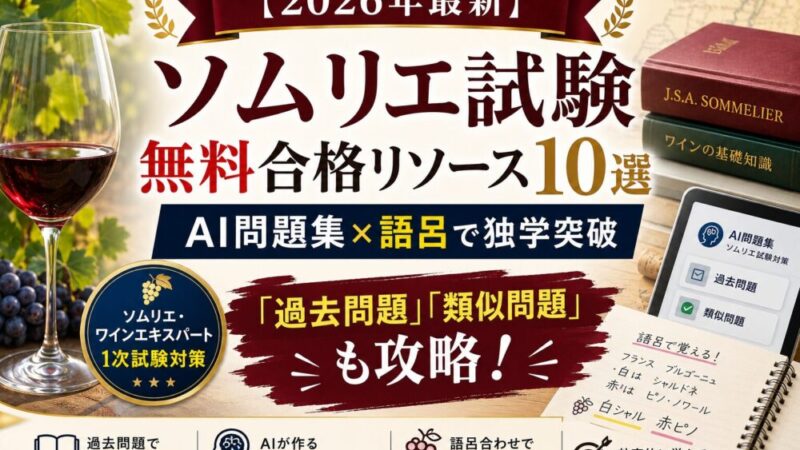 【2026年最新】ソムリエ試験 無料合格リソース10選｜AI問題集×語呂で独学突破