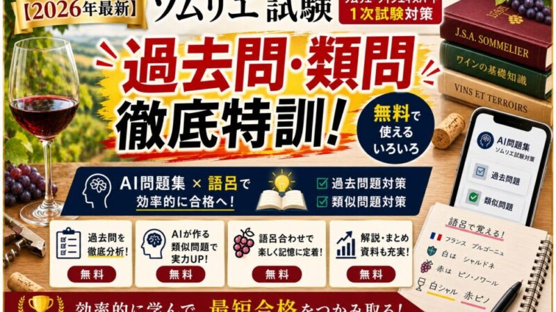 【2026年最新】ソムリエ試験 無料合格リソース10選｜AI問題集×語呂で独学突破